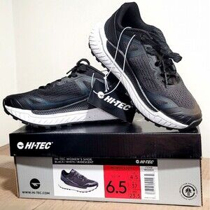 Hi-Tec Ladies Lightweight Trail Shoe Sneaker Black White Iridescent Sz 6.5 NIB